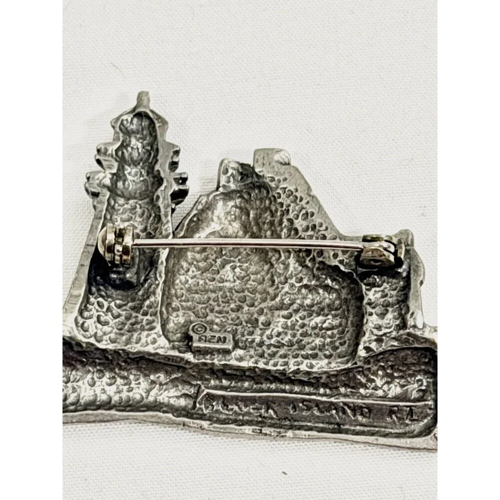 Vintage RI Lighthouse Pewter Brooch Pin